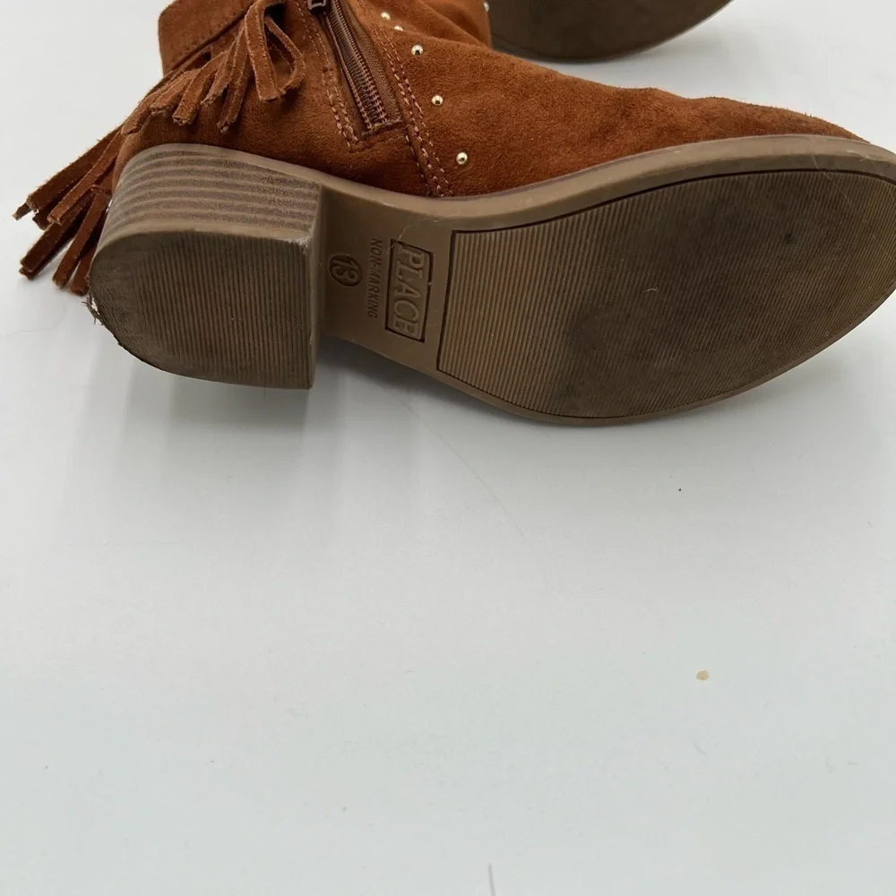 Children’s Place Brown Camel Color Zip-On Studs Fringe Ankle Boots